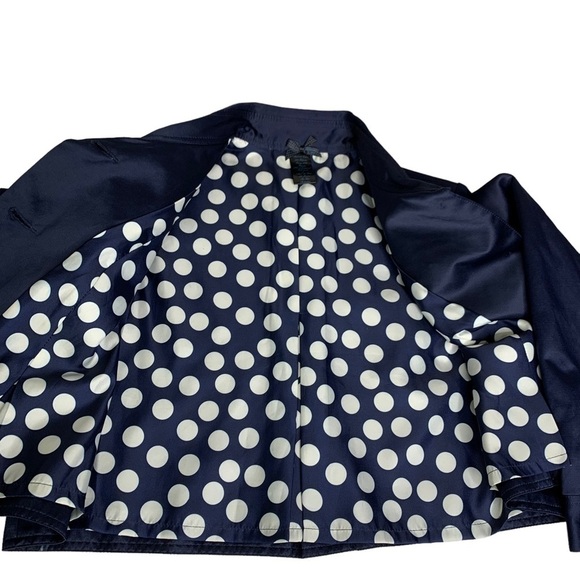 Forever 21 Navy Blue Satin Crop Jacket Polka Dot Lined Jumbo Button Machine Wash - Picture 3 of 9